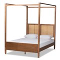 Baxton Studio Malia Modern and Contemporary Walnut Brown Finished Wood and Synthetic Rattan King Size Canopy Bed 184-11044-Zoro